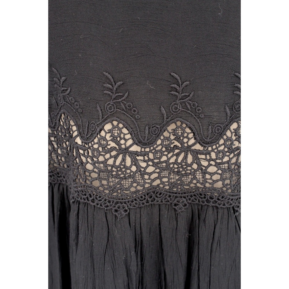 American Eagle Peasant Blouse Medium Black Embroidered Bohemian‎ Peplum Gauze - Picture 7 of 11